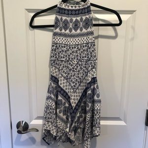 Blue and White Patterned Romper